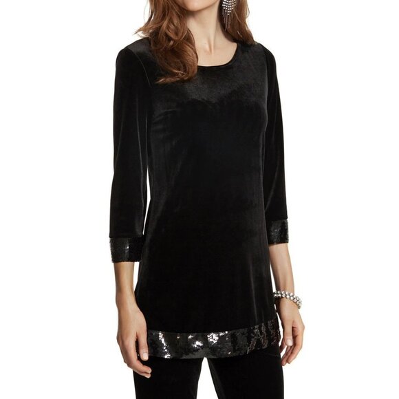 Chico's Tops - Chico's Travelers Collection Black Velvet Sequin Hem Tunic Size 1 (Medium) NWT